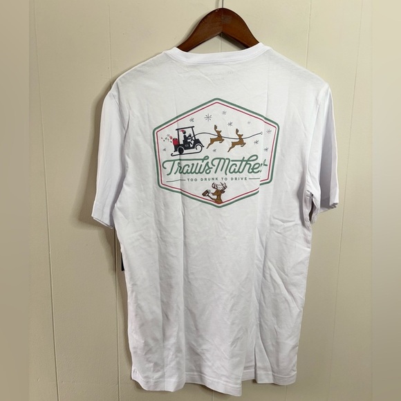 Travis Mathew white crewneck t shirt graphic holiday Santa too drunk to drive - Picture 10 of 11